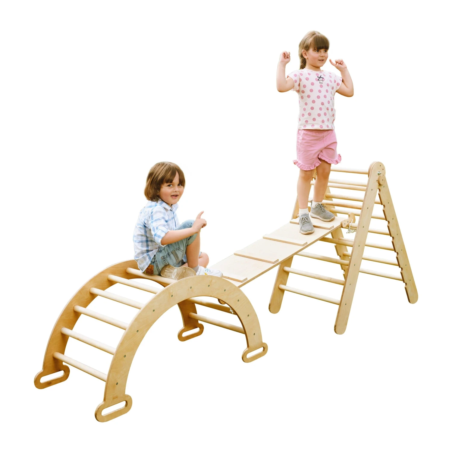 3in1 Montessori Climbing Set: Triangle Ladder + Wooden Arch + Slide Board β Beige NEW - Image 10