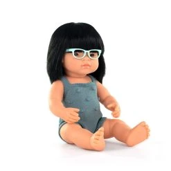 Miniland Baby Doll Asian Girl With Glasses 15" Colourful