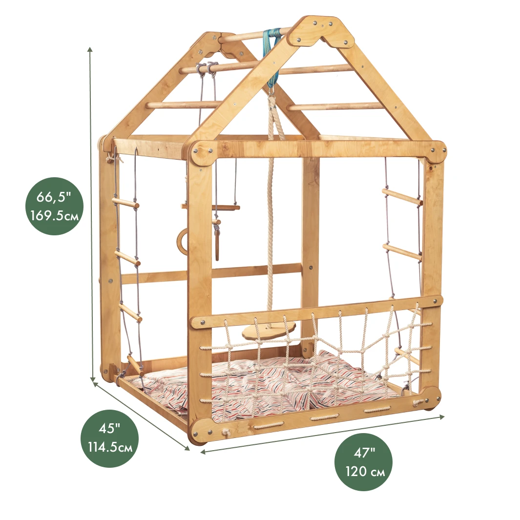 Indoor Wooden Playhouse With Triangle Ladder, Slide Board And Swings - Image 11