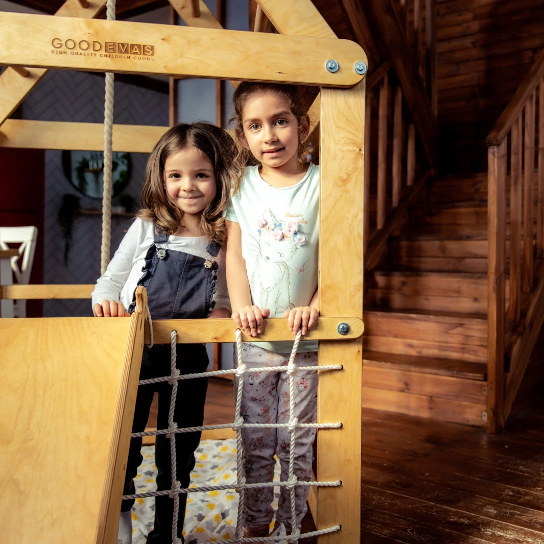 Indoor Wooden Playhouse With Triangle Ladder, Slide Board And Swings - Image 7