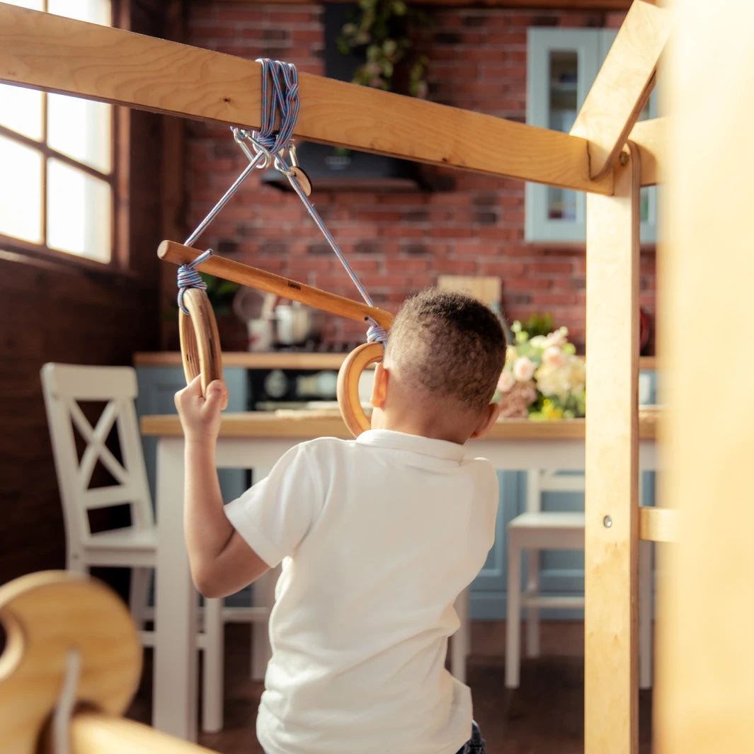 Indoor Wooden Playhouse With Triangle Ladder, Slide Board And Swings - Image 9