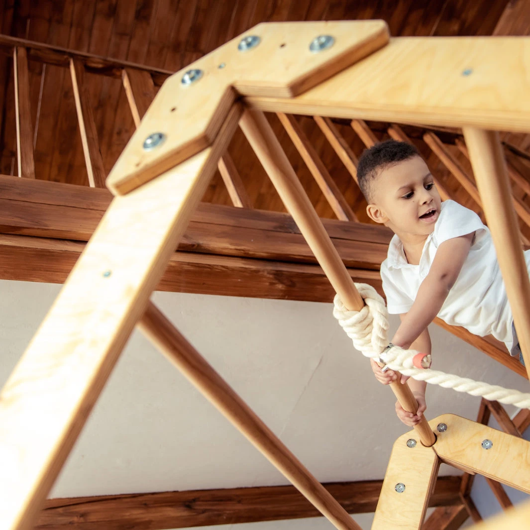 Indoor Wooden Playhouse With Triangle Ladder, Slide Board And Swings - Image 8