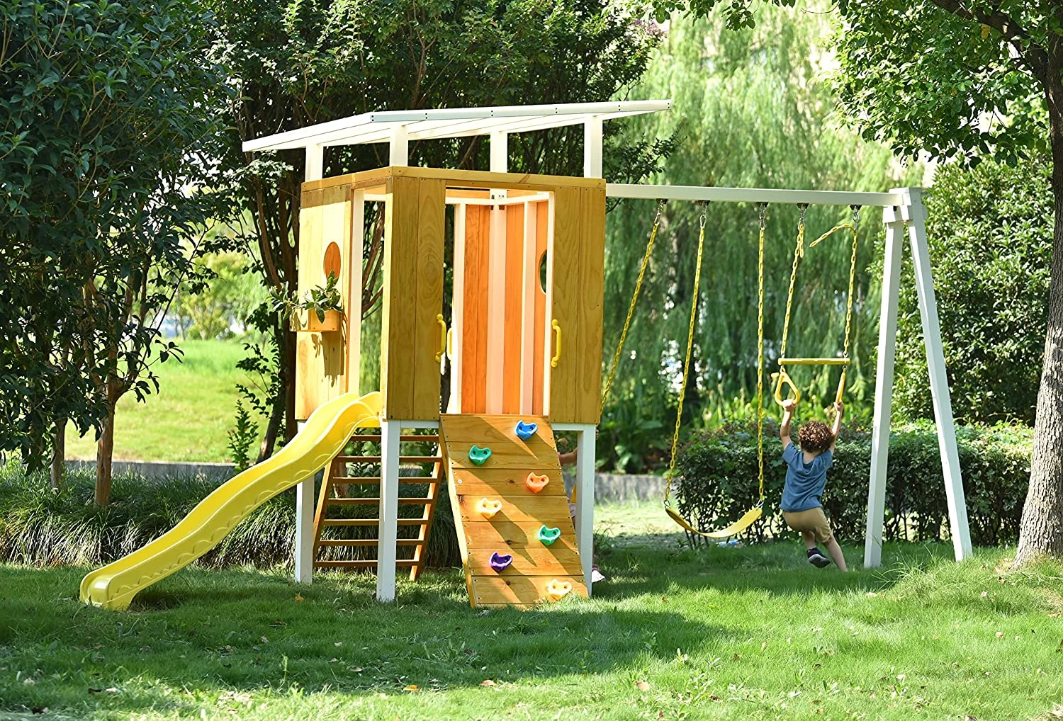Forest - Modern Backyard Outdoor Swing Set 2 Swings And Trapeze Bar - Image 5