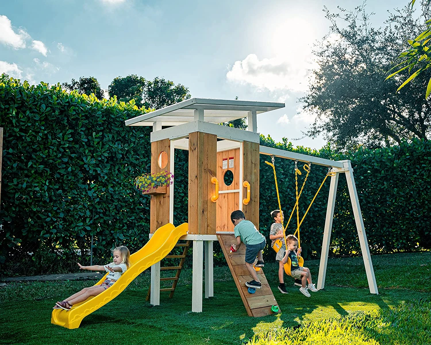 Forest - Modern Backyard Outdoor Swing Set 2 Swings And Trapeze Bar - Image 3
