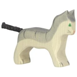 Holztiger - Wooden Animal - Cat, Small, Grey