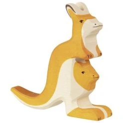 Holztiger - Wooden Animal - Kangaroo With Young