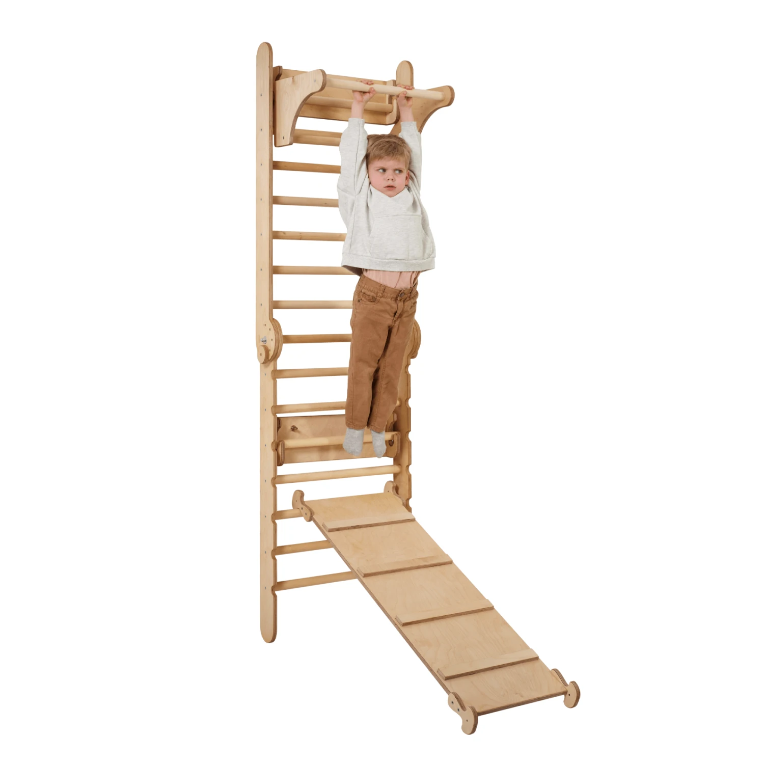 3in1: Wooden Swedish Wall / Climbing Ladder For Children + Swing Set + Slide Board - Image 9